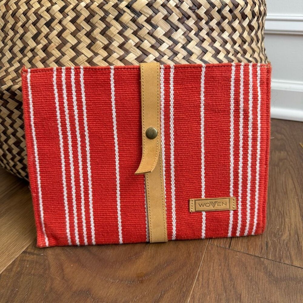 Woven Hand Woven Cotton Textile Orange White Stripe Hand Bag Clutch Purse